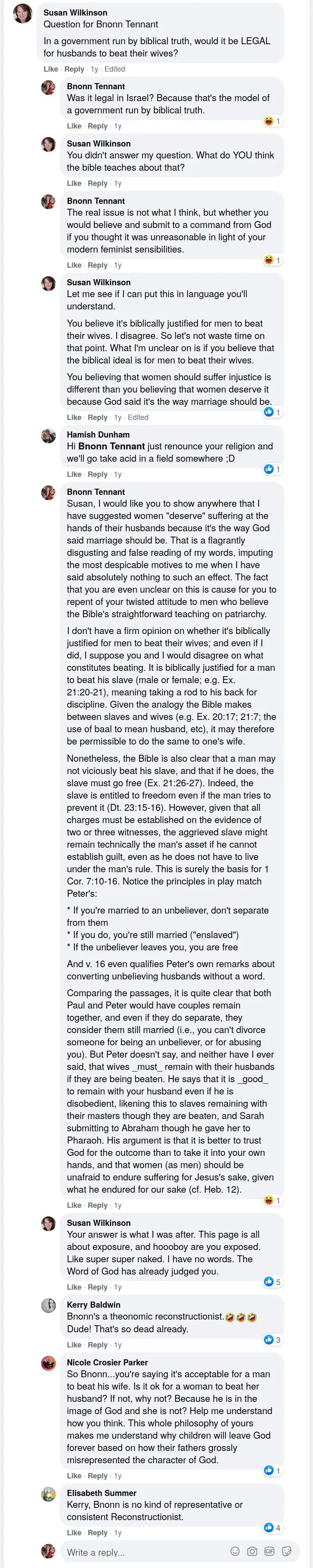 Bnonn Tennant does not argue for wife-beating